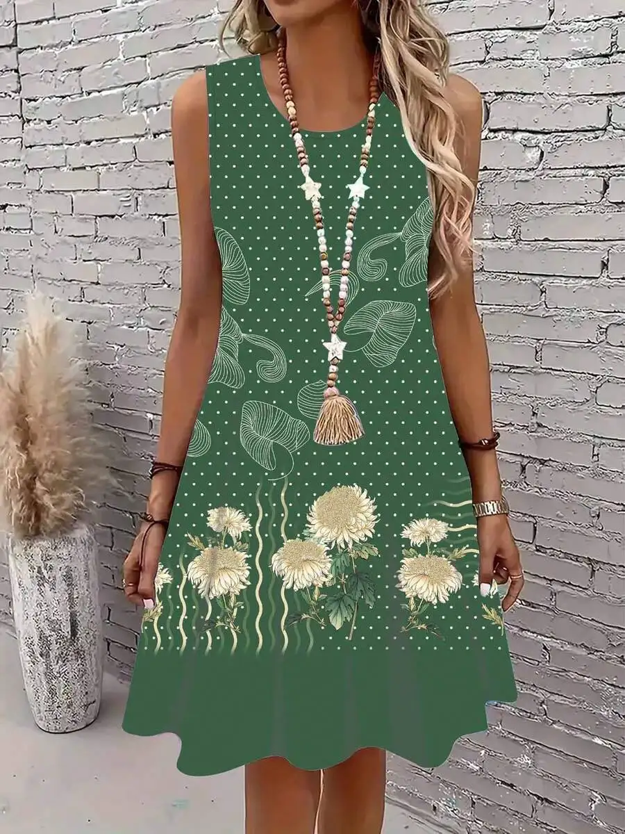 Green Sleeveless Boho A-Line Mini Dress With Floral And Polka Dot Print For Women Casual Wear
Green Sleeveless Boho A-Line Mini Dress With Floral And Polka Dot Print For Women Casual Wear