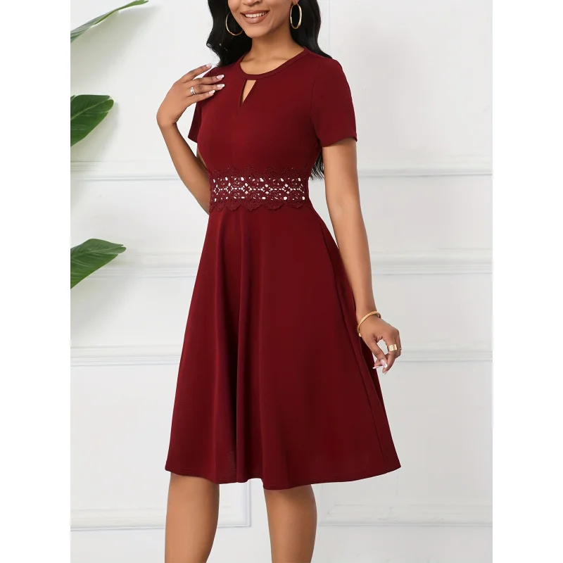 Vintage A Line Party Dress - Keyhole Contrast Lace Short Sleeve Dress, Women's Clothing WD1003
Vintage A Line Party Dress - Keyhole Contrast Lace Short Sleeve Dress, Women's Clothing WD1003