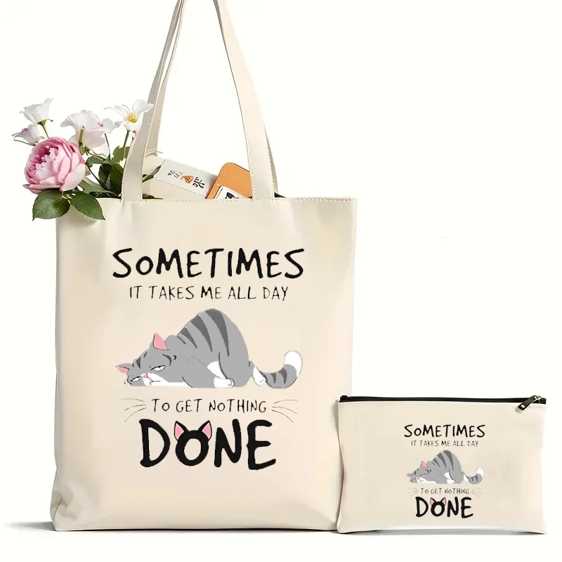 2Pcs Trendy Cartoon Cat Print Tote Bag, Casual Large Capacity Shoulder Bag, Perfect Underarm Bag For Commuting And Shopping
2Pcs Trendy Cartoon Cat Print Tote Bag, Casual Large Capacity Shoulder Bag, Perfect Underarm Bag For Commuting And Shopping
