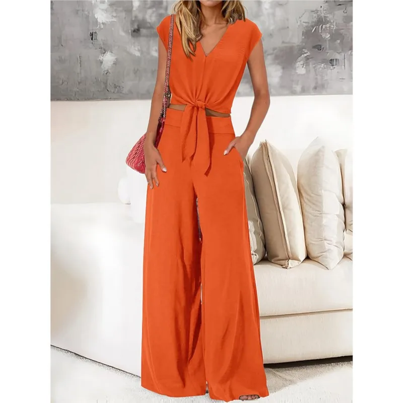 2025 New Fashion Casual 2 Piece Set Women's Summer Season Suits V-neck Lace-up Short Top Wide+Leg Pants Set Female Office Outfit
2025 New Fashion Casual 2 Piece Set Women's Summer Season Suits V-neck Lace-up Short Top Wide+Leg Pants Set Female Office Outfit