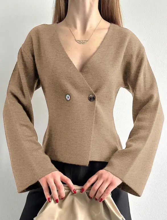 Women's 2026 Spring and Summer Button Open Sweater V-Neck Woolen Casual Sweater Simple Fashion Waist Elegant Sweater
Women's 2026 Spring and Summer Button Open Sweater V-Neck Woolen Casual Sweater Simple Fashion Waist Elegant Sweater