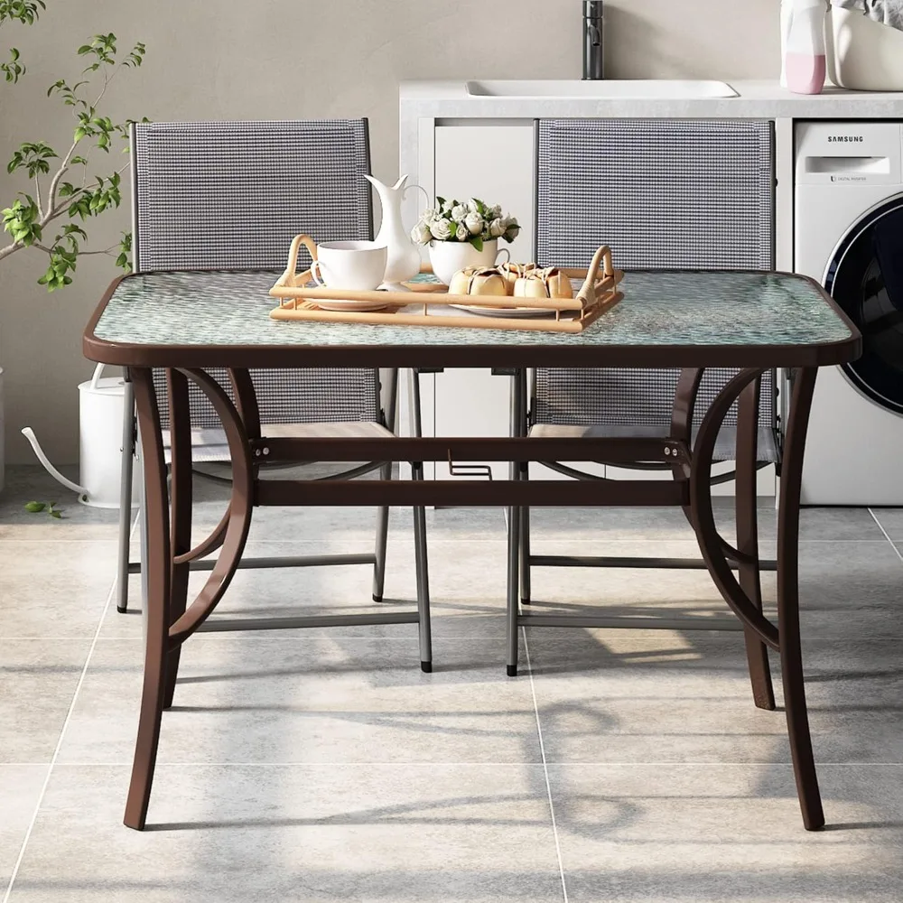 Outdoor Tempered Glass Table Patio Dining Table with Umbrella Hole Steel Frame 47 Inch Brown, Customized
Outdoor Tempered Glass Table Patio Dining Table with Umbrella Hole Steel Frame 47 Inch Brown, Customized