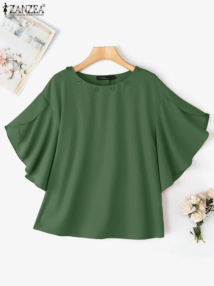 ZANZEA Casual Tops Fashion Ruffle Sleeve Women O Neck Tunic 2025 Summer Elegant Ruffled Blouse Female Solid Color Blusas
ZANZEA Casual Tops Fashion Ruffle Sleeve Women O Neck Tunic 2025 Summer Elegant Ruffled Blouse Female Solid Color Blusas