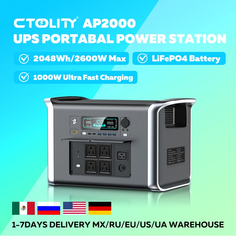 Портативная электростанция CTOLITY AP2000, 2400 Вт, аккумулятор LiFePo4, резервная батарея, ИБП, домашний отключение электроэнергии, активный отдых на свежем воздухе
Портативная электростанция CTOLITY AP2000, 2400 Вт, аккумулятор LiFePo4, резервная батарея, ИБП, домашний отключение электроэнергии, активный отдых на свежем воздухе