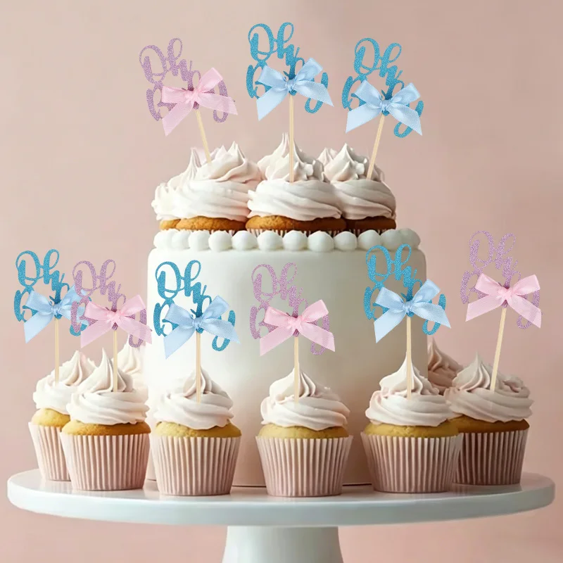 12pcs Oh Baby Glitter Cupcake Toppers with Bow Pink Blue Cake Picks for Baby Shower Gender Reveal Newborn Party Decoration
12pcs Oh Baby Glitter Cupcake Toppers with Bow Pink Blue Cake Picks for Baby Shower Gender Reveal Newborn Party Decoration