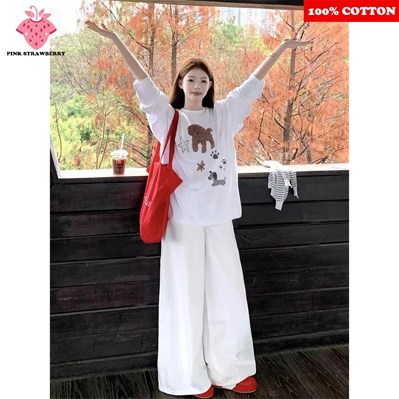 Cute Cartoon Puppy Print T-shirt Women Autumn 2025 New 100% Cotton Oversize White Long sleeves T-shirt Y2k Tops kawaii clothes
Cute Cartoon Puppy Print T-shirt Women Autumn 2025 New 100% Cotton Oversize White Long sleeves T-shirt Y2k Tops kawaii clothes