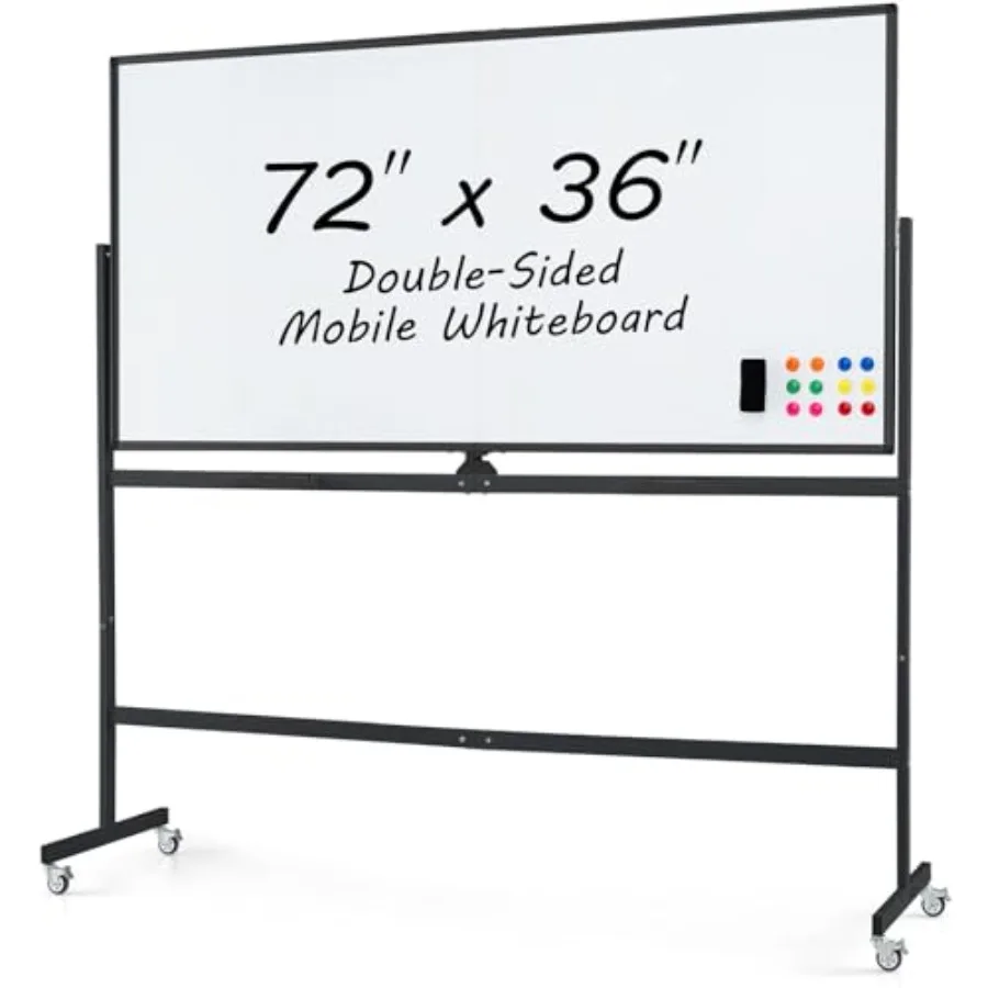72" x 36" Rolling Whiteboard Double-Sided Magnetic Dry Erase Board w/Stand and Aluminum Alloy Frame 1 Eraser 6 Markers 12 Magne
72" x 36" Rolling Whiteboard Double-Sided Magnetic Dry Erase Board w/Stand and Aluminum Alloy Frame 1 Eraser 6 Markers 12 Magne