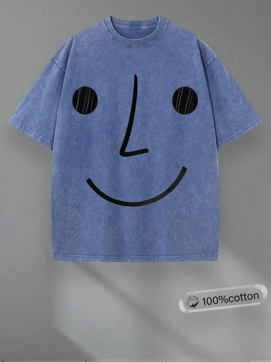 Vintage Washed Mens Short Sleeve T-Shirt With Smiley Face Print 100% Cotton Casual Streetwear
Vintage Washed Mens Short Sleeve T-Shirt With Smiley Face Print 100% Cotton Casual Streetwear