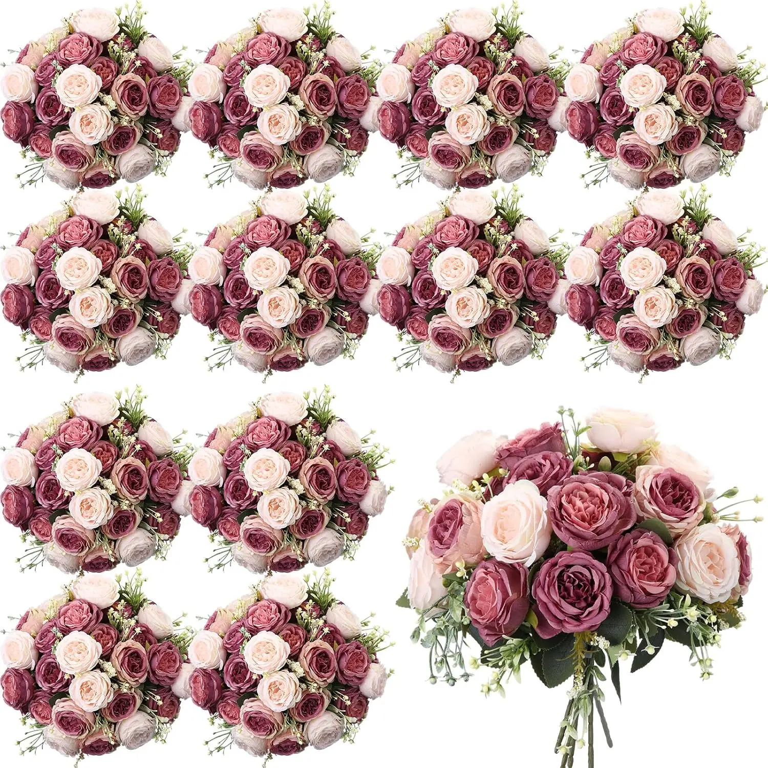 Artificial Silk Peony Bouquet, Dusty Pink & Rose, for Wedding Party Table Decor Floral Arrangements
Artificial Silk Peony Bouquet, Dusty Pink & Rose, for Wedding Party Table Decor Floral Arrangements