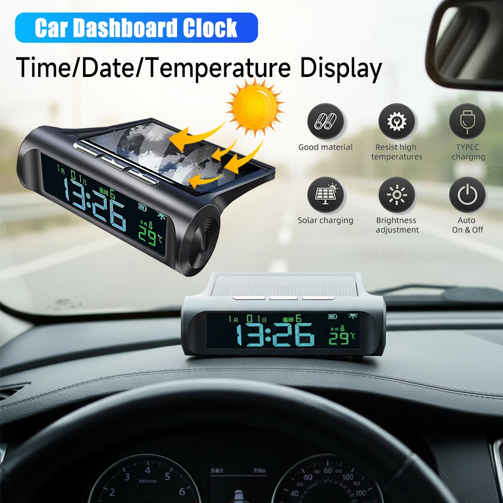 Solar/USB Car Clock with Time/Date/Temperature Display Car Dashboard Digital Clock for Truck Office Home and Outdoor Camping
Solar/USB Car Clock with Time/Date/Temperature Display Car Dashboard Digital Clock for Truck Office Home and Outdoor Camping