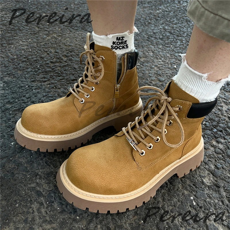 Men's Retro Thick Soled Motorcycle Boots Big Round Toe Solid Side Zipper Outdoor Booties Autumn Winter Fashion Hiking Shoes
Men's Retro Thick Soled Motorcycle Boots Big Round Toe Solid Side Zipper Outdoor Booties Autumn Winter Fashion Hiking Shoes