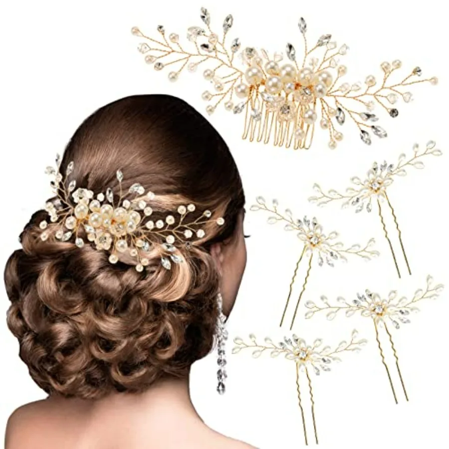 Hair Comb and 4 Pins Bridal Hair Accessories, Pearl Crystal Rhinestone Wedding Hair Comb and Hair Pins for Brides Bridesmaids W
Hair Comb and 4 Pins Bridal Hair Accessories, Pearl Crystal Rhinestone Wedding Hair Comb and Hair Pins for Brides Bridesmaids W