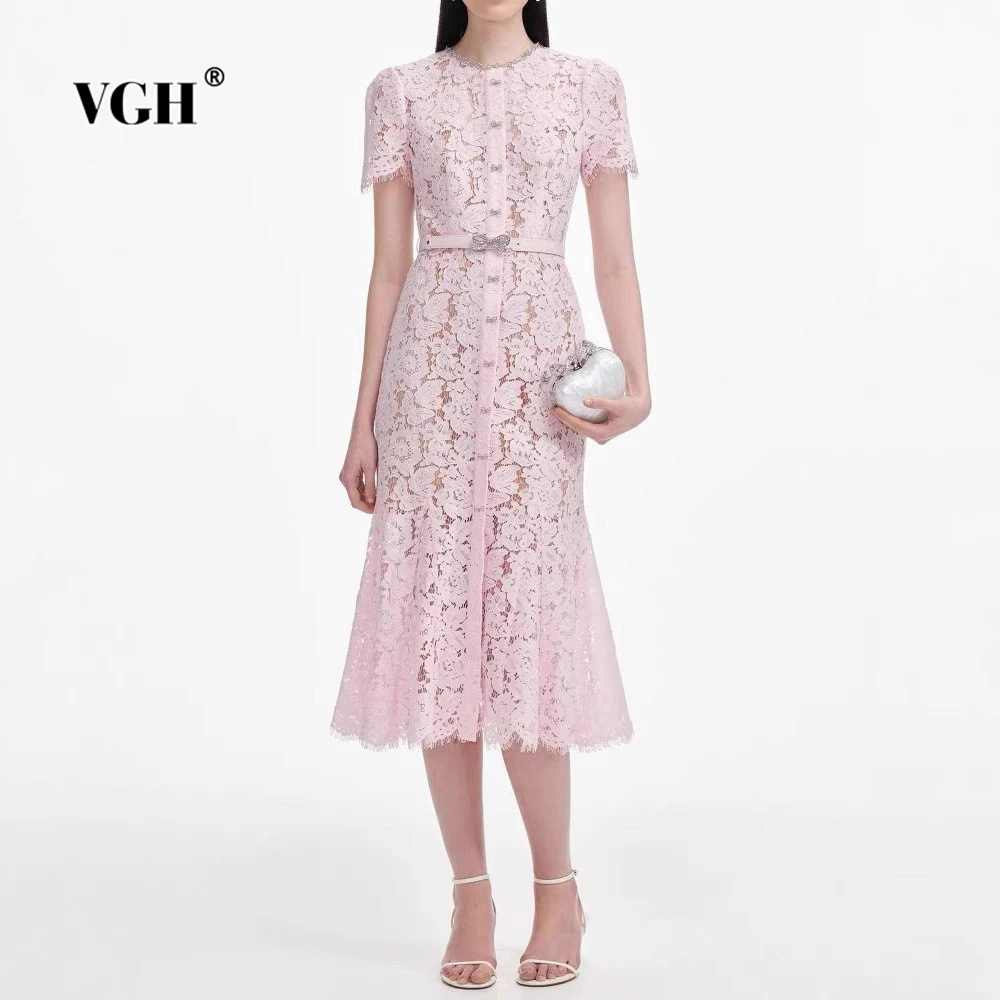 VGH Sweet Hollow Out Slimming Solid Long Dresses For Women Round Neck Short Sleeve High Waist Elegant Dress Female Fashion New
VGH Sweet Hollow Out Slimming Solid Long Dresses For Women Round Neck Short Sleeve High Waist Elegant Dress Female Fashion New