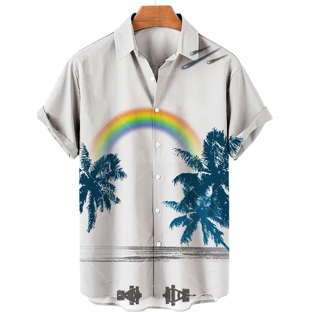 Hawaiian casual men's short sleeve shirt rainbow coconut tree print fashionable men's lapel top loose and comfortable men's shir
Hawaiian casual men's short sleeve shirt rainbow coconut tree print fashionable men's lapel top loose and comfortable men's shir