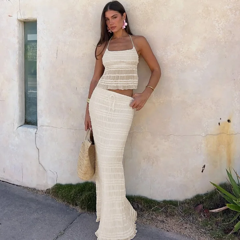 Tuularose Summer Long Skirt Two Piece Womens Hanging Neck Backless Lace Up Top Pleated Skirt Set Beach Holiday Womens Skirt Sets
Tuularose Summer Long Skirt Two Piece Womens Hanging Neck Backless Lace Up Top Pleated Skirt Set Beach Holiday Womens Skirt Sets