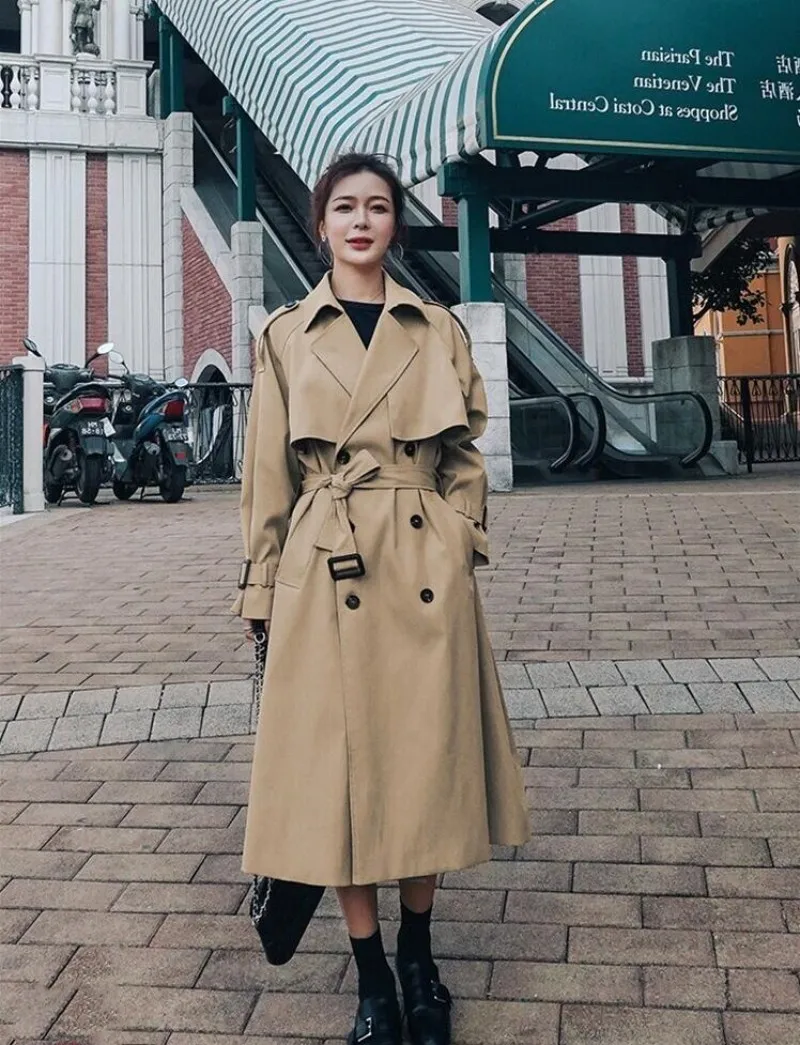 Autumn Trench Coat Double-Breasted Long Khaki Trench Coat for Women Casual Loose Jackets Classic Lapel Overcoat Belt Streetwear 
Autumn Trench Coat Double-Breasted Long Khaki Trench Coat for Women Casual Loose Jackets Classic Lapel Overcoat Belt Streetwear