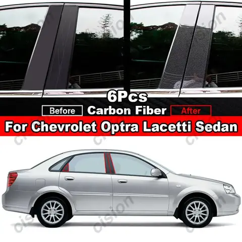For Chevrolet Optra Lacetti Daewoo Nubira Viva 6Pcs Carbon Fiber Black Car Door Window Column B C Pillar Post Cover Trim Sticker