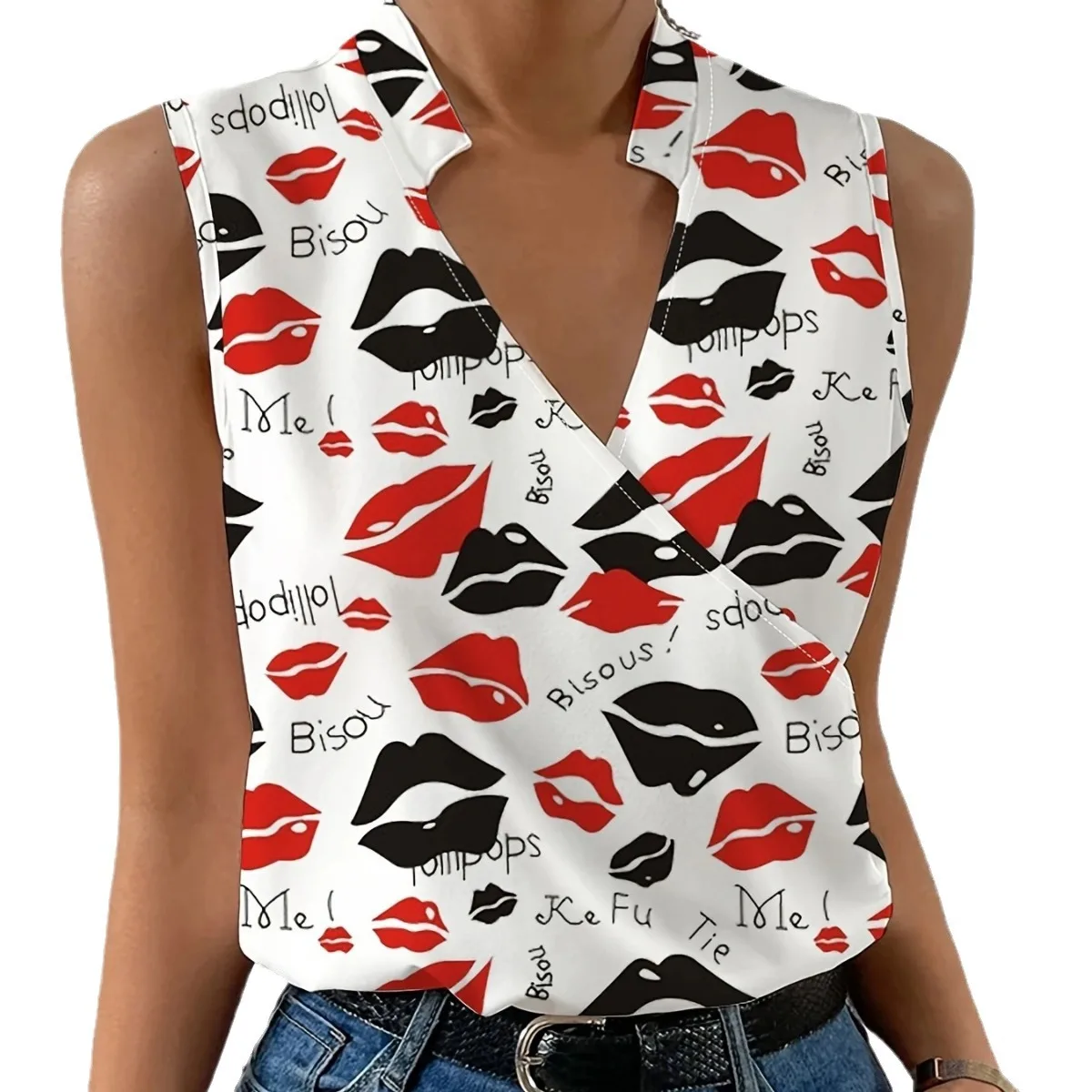 Women casual shirt for spring and summer 2025 office temperament women's lip print sleeveless V-neck shirt women' sleeveless top
Women casual shirt for spring and summer 2025 office temperament women's lip print sleeveless V-neck shirt women' sleeveless top