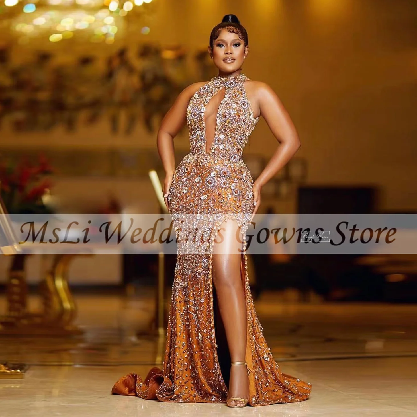 Luxury Sparkly Mermaid Prom Dresses For Women Beads Crystal Sleeveless High Side Split Sexy Celebrity Party Evening Dress
Luxury Sparkly Mermaid Prom Dresses For Women Beads Crystal Sleeveless High Side Split Sexy Celebrity Party Evening Dress