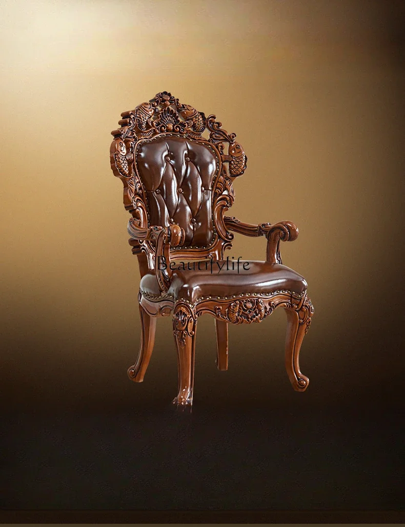 D33European dining chair American retro oak old leather solid wood carving flower back chair
D33European dining chair American retro oak old leather solid wood carving flower back chair