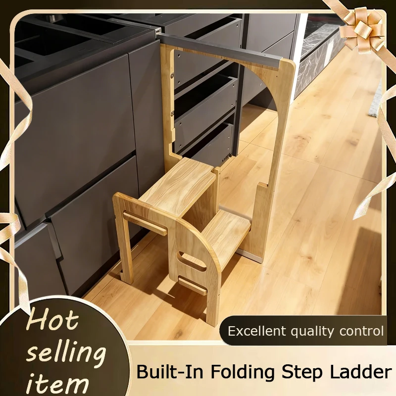 Ultra Thin Foldable Two-Step Stool Kitchen Cabinet Storage Built-In 35cm Height Increase Universal Household Step Ladder