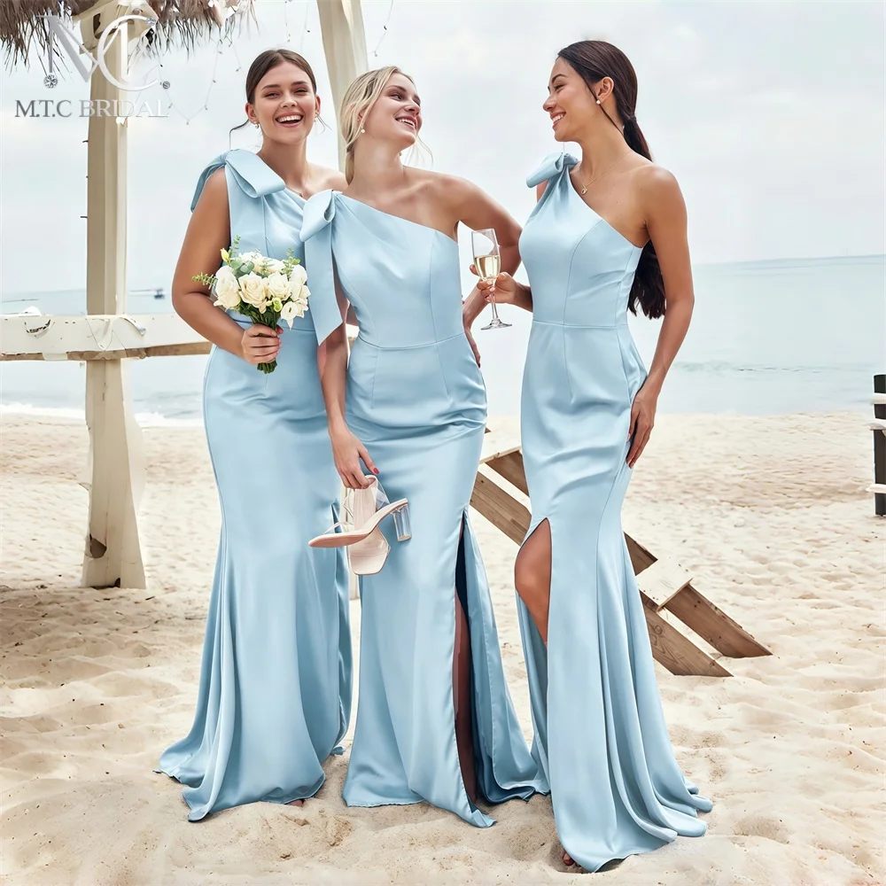 Wholesale Baby Blue Mermaid Bridesmaid Dresses For Beach Wedding 2026 One Shoulder Side Split Long Satin Wedding Party Attire
Wholesale Baby Blue Mermaid Bridesmaid Dresses For Beach Wedding 2026 One Shoulder Side Split Long Satin Wedding Party Attire
