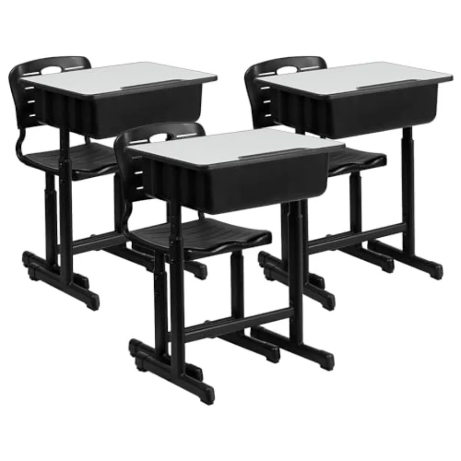 Nila Set of 3 Adjustable Height Student Desks and Chairs with Black Pedestal Frames
Nila Set of 3 Adjustable Height Student Desks and Chairs with Black Pedestal Frames