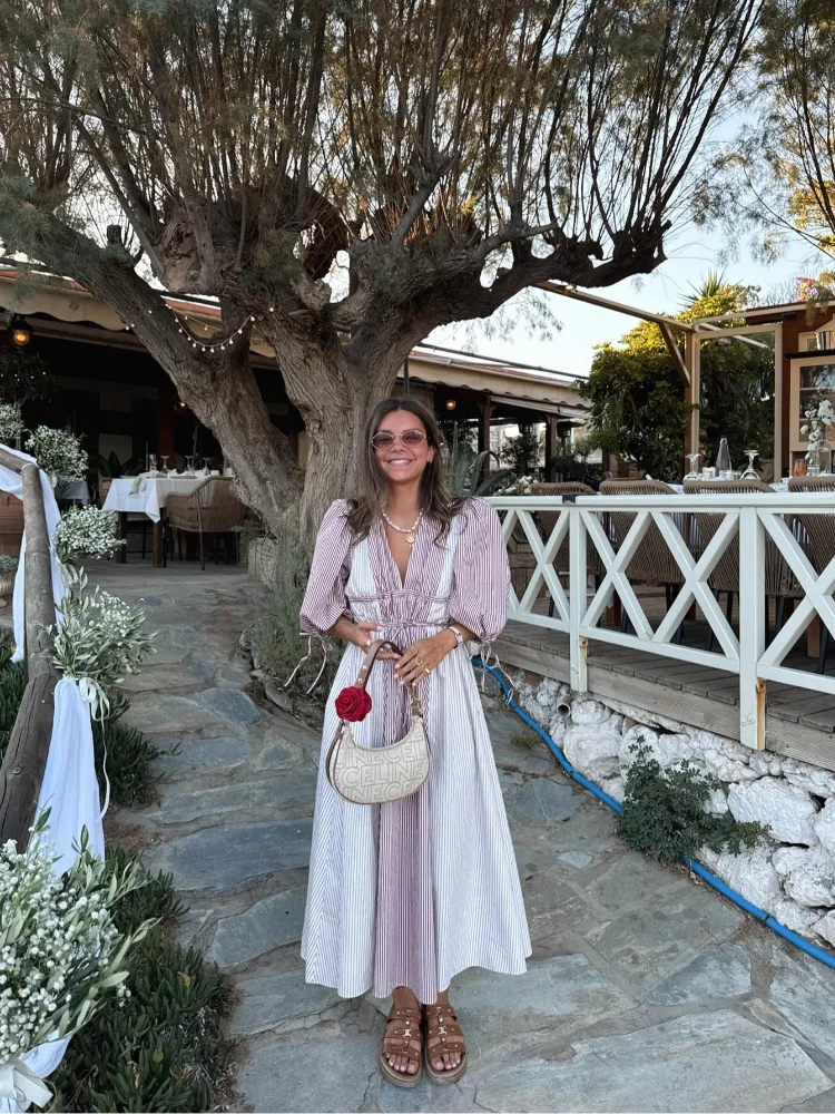 Women Fashion Stripe V-neck High Waist Dress Elegant Half Sleeve Bow Lace-up Pleated Long Dresses 2024 New Female Streetwear
Women Fashion Stripe V-neck High Waist Dress Elegant Half Sleeve Bow Lace-up Pleated Long Dresses 2024 New Female Streetwear