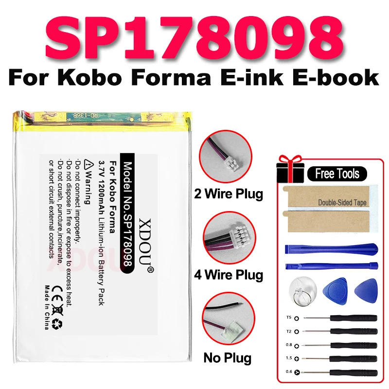 3,7 В перезаряжаемая батарея SP 178098 для Kobo Forma E-ink, устройство чтения электронных книг, 1200 мАч, 2 провода
3,7 В перезаряжаемая батарея SP 178098 для Kobo Forma E-ink, устройство чтения электронных книг, 1200 мАч, 2 провода