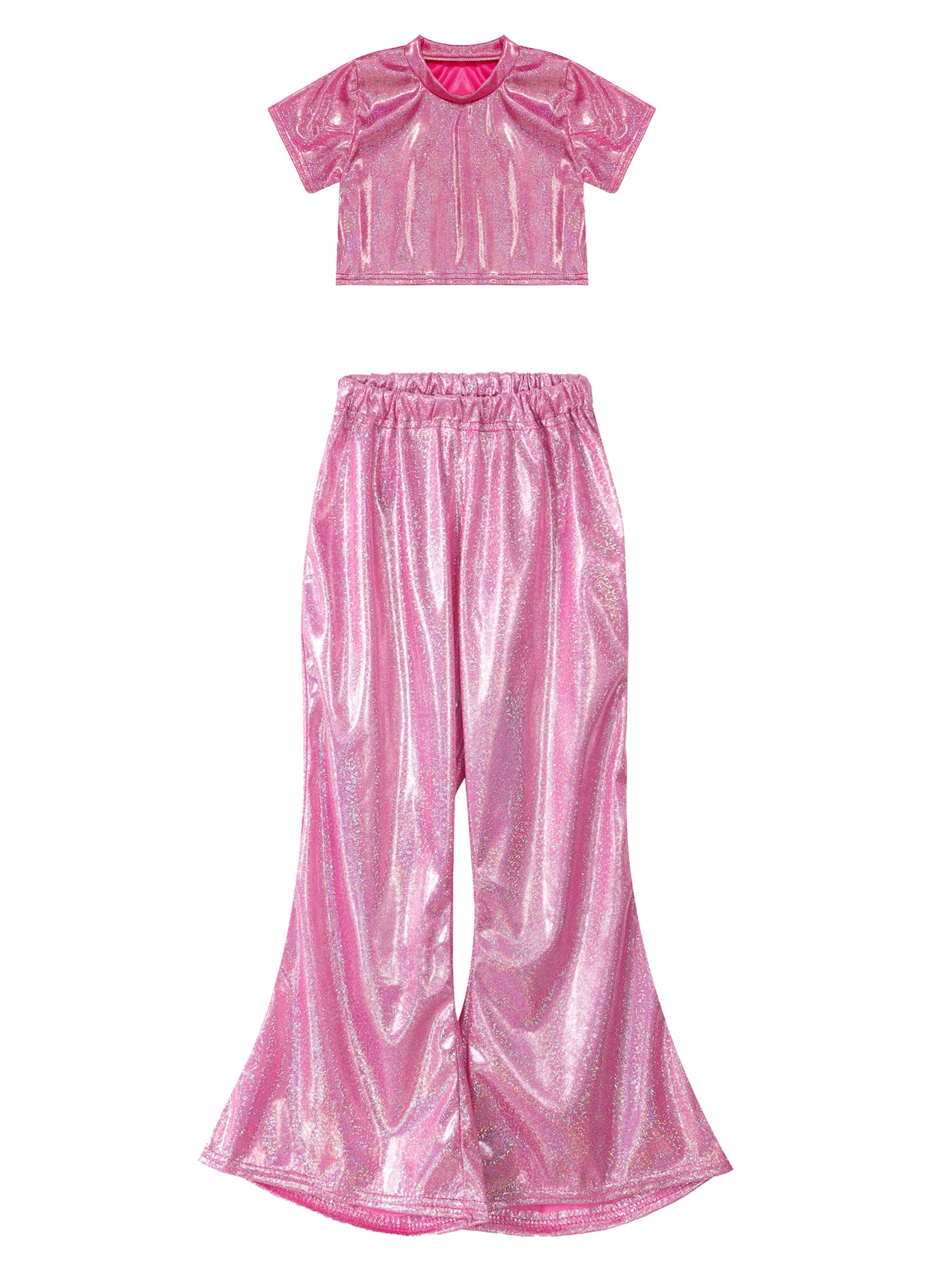 Jazz Dance Costume Kids Girls Glittery Short Sleeve T-shirt Crop Tops Flared Pants Set for Stage Performance Workout Sportswear
Jazz Dance Costume Kids Girls Glittery Short Sleeve T-shirt Crop Tops Flared Pants Set for Stage Performance Workout Sportswear