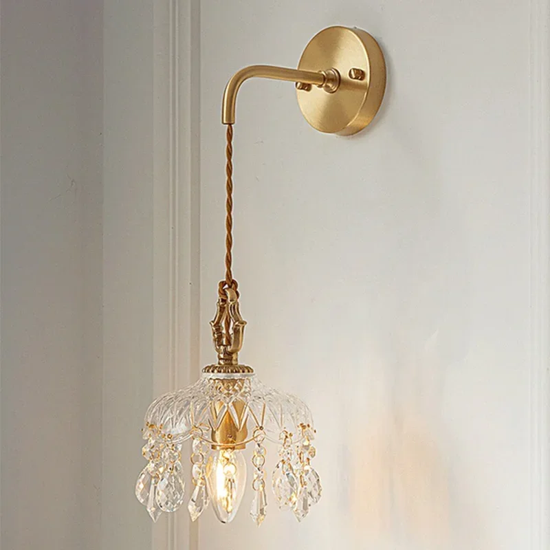 French luxury crystal LED wall lamp all copper and gold wall lamp corridor bedroom living room decoration bedside chandelier
French luxury crystal LED wall lamp all copper and gold wall lamp corridor bedroom living room decoration bedside chandelier