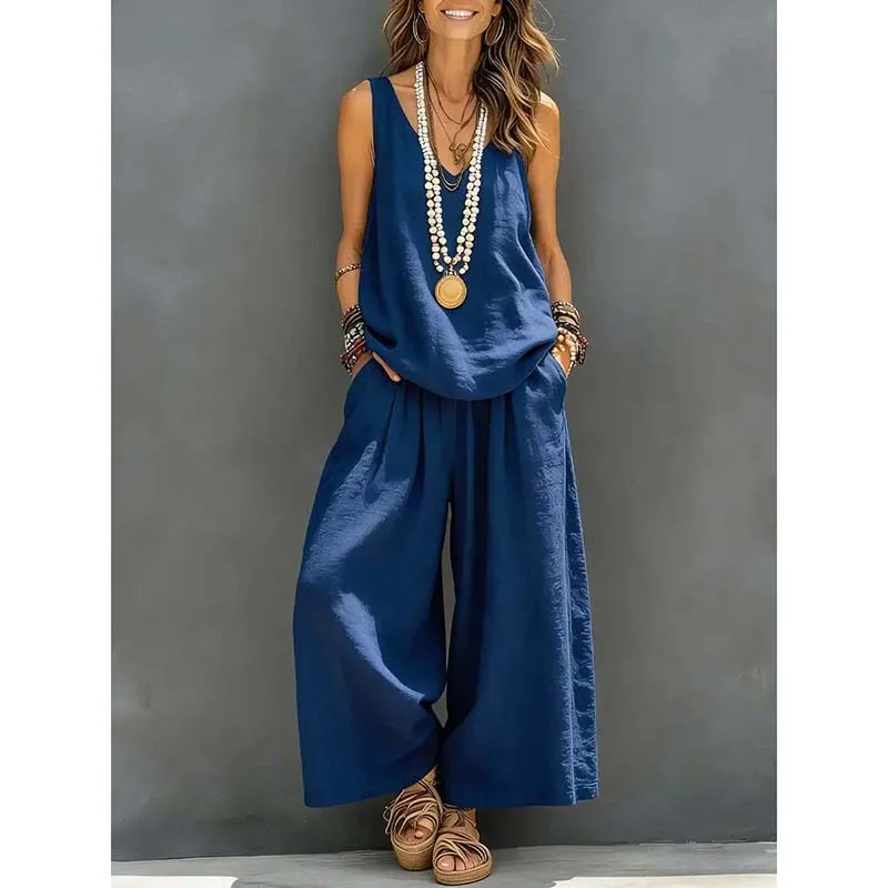 Boho Vacation Summer Beach Outfits Woman Sexy V Neck Hollow Top Wide Leg Pants Sets Spring Casual Sleeveless Loose Suit Harajuku
Boho Vacation Summer Beach Outfits Woman Sexy V Neck Hollow Top Wide Leg Pants Sets Spring Casual Sleeveless Loose Suit Harajuku