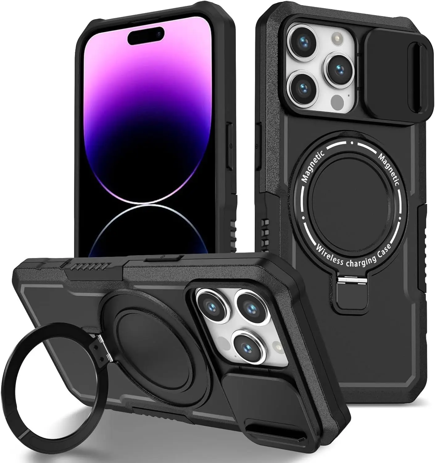 Military Protection Case for iPhone 15Pro Max/15 Pro/15 Plus/15 Non-Slip Cover with Camera Lens Cover and Ring Holder Stand
Military Protection Case for iPhone 15Pro Max/15 Pro/15 Plus/15 Non-Slip Cover with Camera Lens Cover and Ring Holder Stand