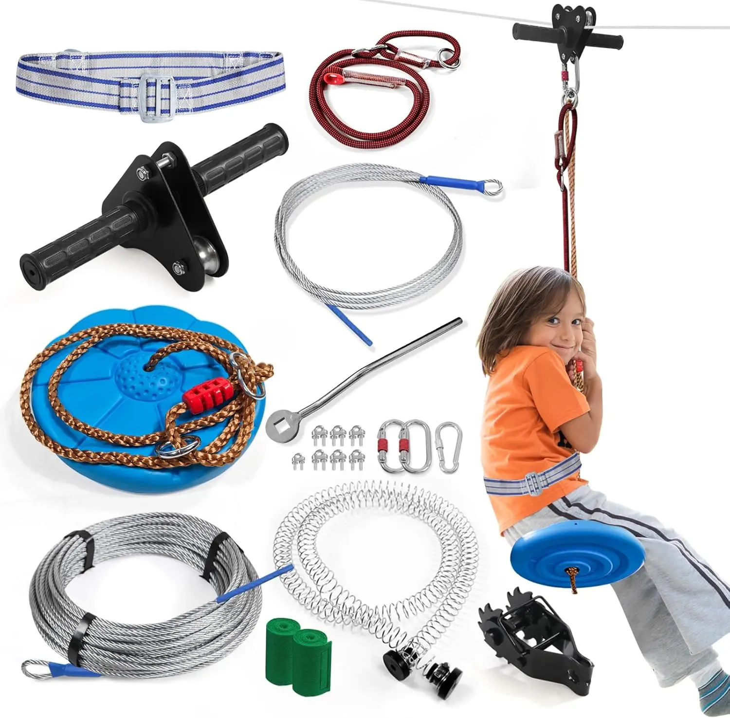 80FT Zip Line Kit Up to 400Lbs with Special Retractors Disc Seats Backyard Playground Zipline Entertainment for Kids Adults
80FT Zip Line Kit Up to 400Lbs with Special Retractors Disc Seats Backyard Playground Zipline Entertainment for Kids Adults