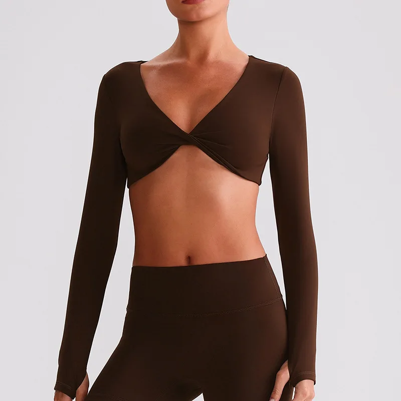 Women Yoga Long Sleeve Shirt Front Knot Crop Top Quick Dry Loose Fit Fitness T-Shirt with Chest Support
Women Yoga Long Sleeve Shirt Front Knot Crop Top Quick Dry Loose Fit Fitness T-Shirt with Chest Support