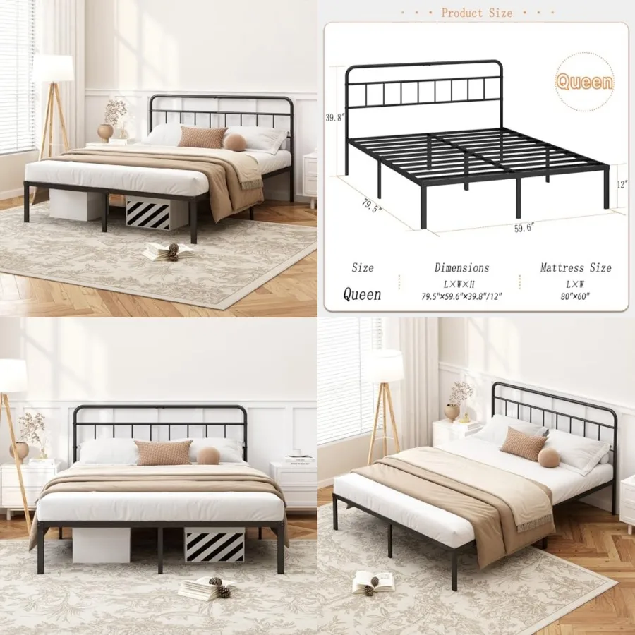 12 Inch Size Bed Frame with Minimalist headboard, Metal Platform Base with Strong Metal Slats, Mattress Foundation for Under Be
12 Inch Size Bed Frame with Minimalist headboard, Metal Platform Base with Strong Metal Slats, Mattress Foundation for Under Be