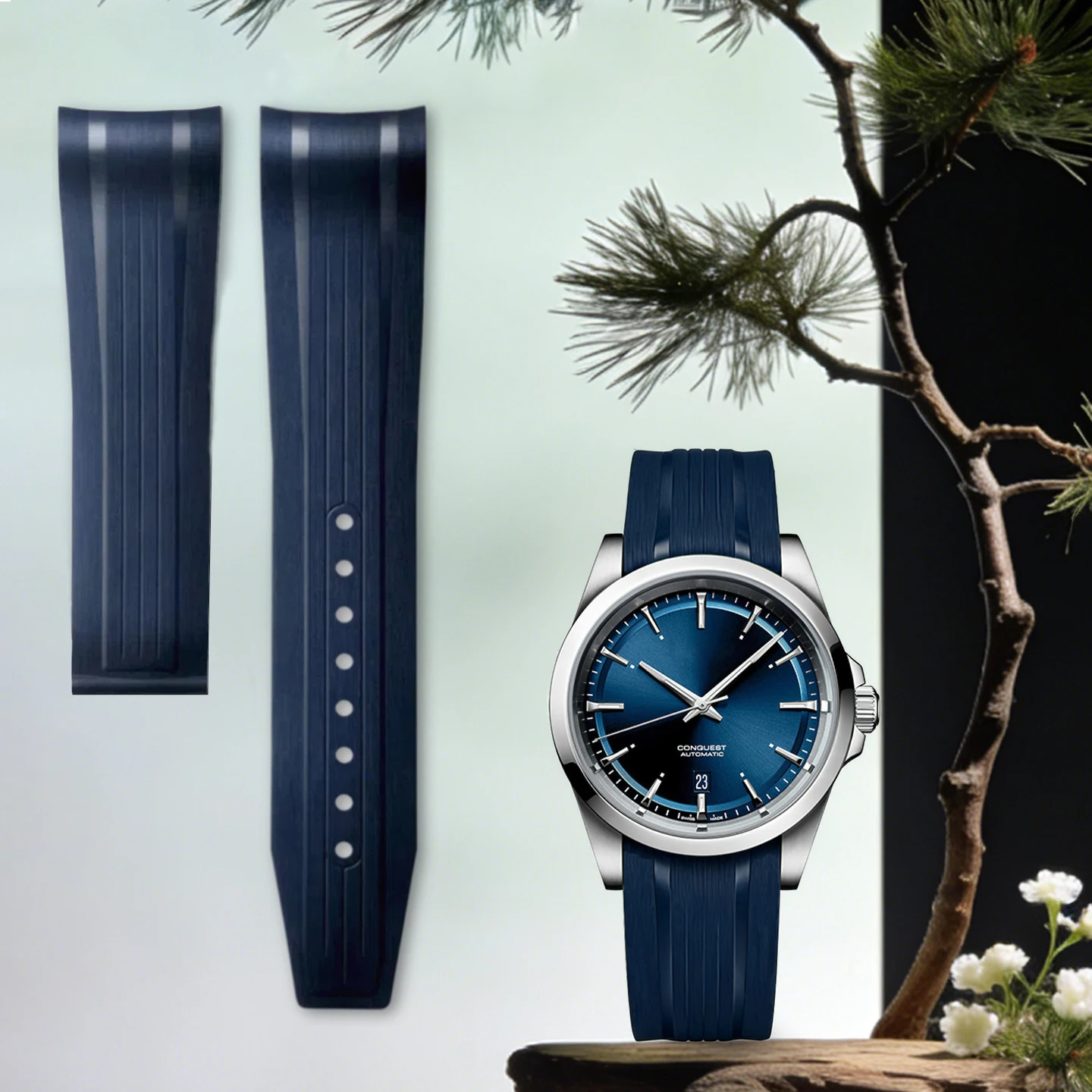 21mm Curved Fluororubber Strap, Compatible with New 2026 Longines Conquest GMT L3.830, Buckle Version, ble in Three Colors
21mm Curved Fluororubber Strap, Compatible with New 2026 Longines Conquest GMT L3.830, Buckle Version, ble in Three Colors