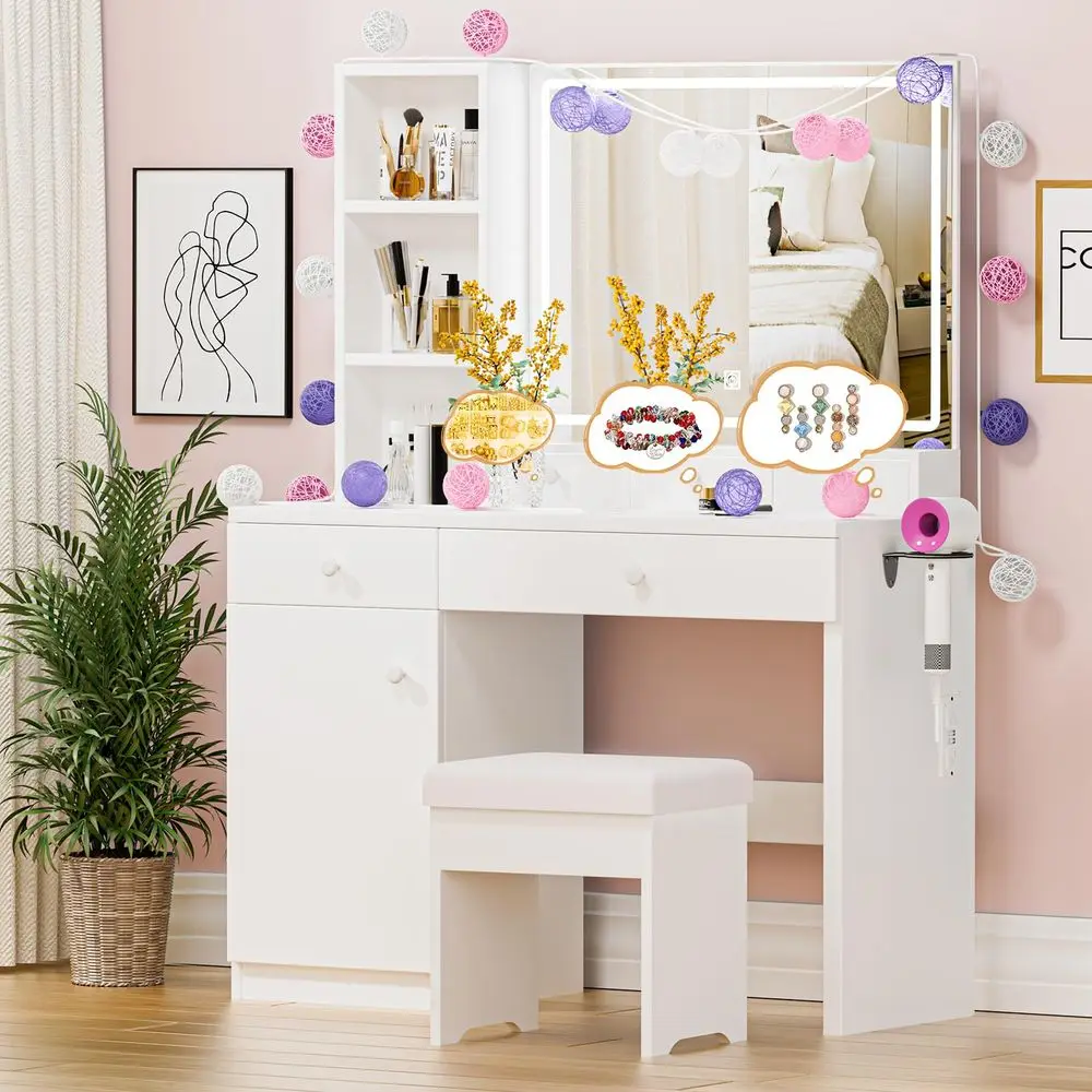 Desk with Mirror, Includes Dream Box, LED Lights, Power Outlet, 5 Drawers amp 3 Shelves, Elegant Cream Design for Bedroom, Stor
Desk with Mirror, Includes Dream Box, LED Lights, Power Outlet, 5 Drawers amp 3 Shelves, Elegant Cream Design for Bedroom, Stor
