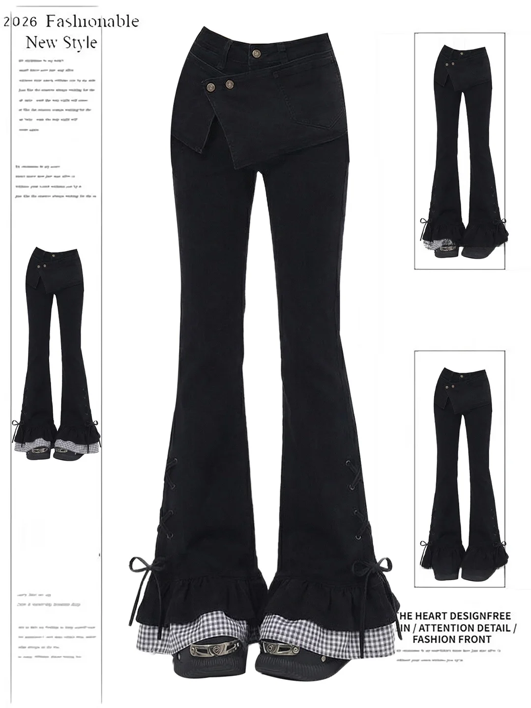 Retro American Style Women's Bell Bottom Jeans Spring Summer Design Sense Knot Splicing Fake Two-Piece Pants
Retro American Style Women's Bell Bottom Jeans Spring Summer Design Sense Knot Splicing Fake Two-Piece Pants