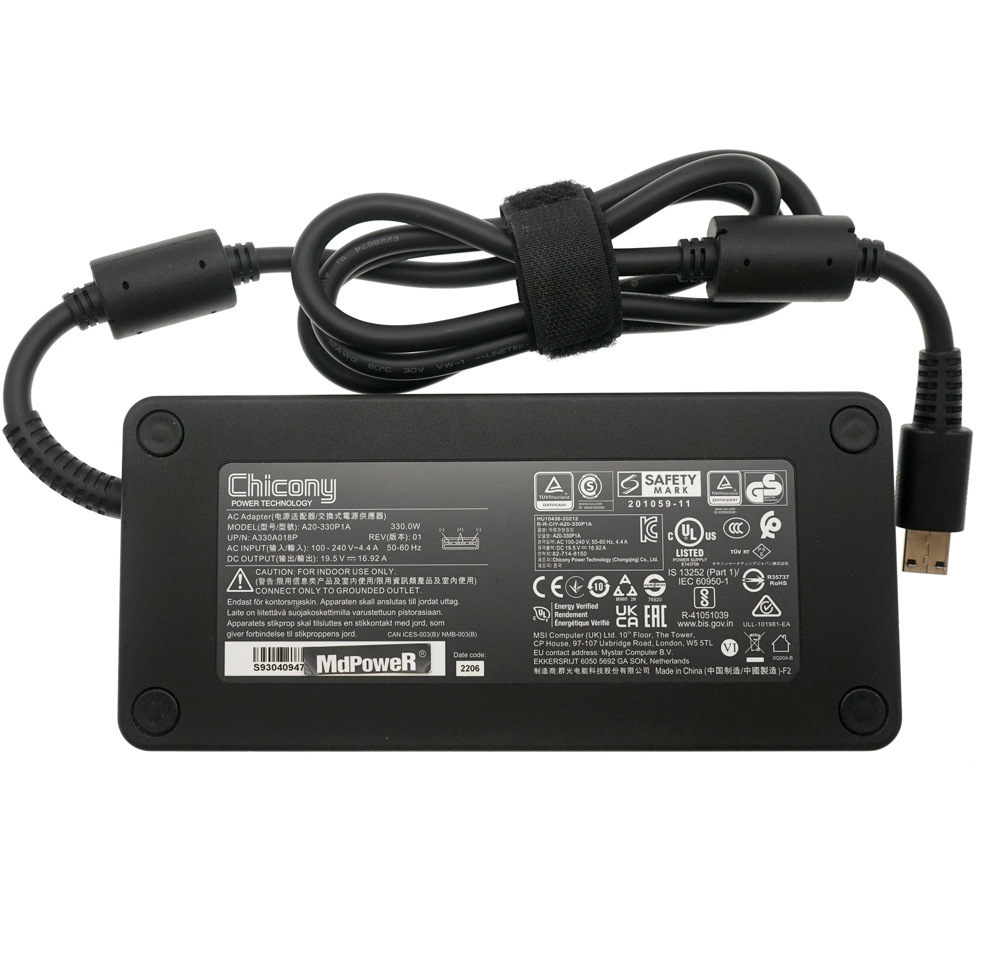 Chicony 19,5 В 16,92 А 16,9 А 330 Вт A20-330P1A A330A018P A17-330P2A Зарядное устройство переменного тока для ноутбука MSI GE76 GT77
Chicony 19,5 В 16,92 А 16,9 А 330 Вт A20-330P1A A330A018P A17-330P2A Зарядное устройство переменного тока для ноутбука MSI GE76 GT77