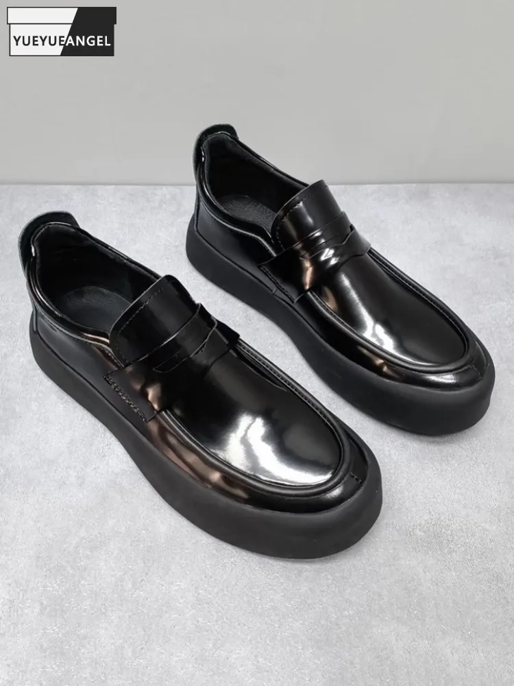 Spring Autumn Round Toe Patent Leather Mens Loafers Fashion Slip-On Black Thick Platform Cowhide Genuine Leather Casual Shoes
Spring Autumn Round Toe Patent Leather Mens Loafers Fashion Slip-On Black Thick Platform Cowhide Genuine Leather Casual Shoes