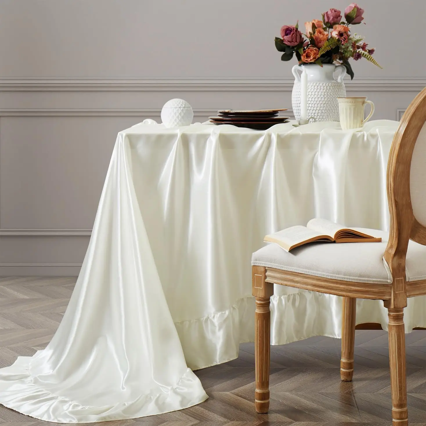 Silky Satin Ruffle Tablecloth 60x120" - Elegant Rectangle Table Cover for Dining
Silky Satin Ruffle Tablecloth 60x120" - Elegant Rectangle Table Cover for Dining