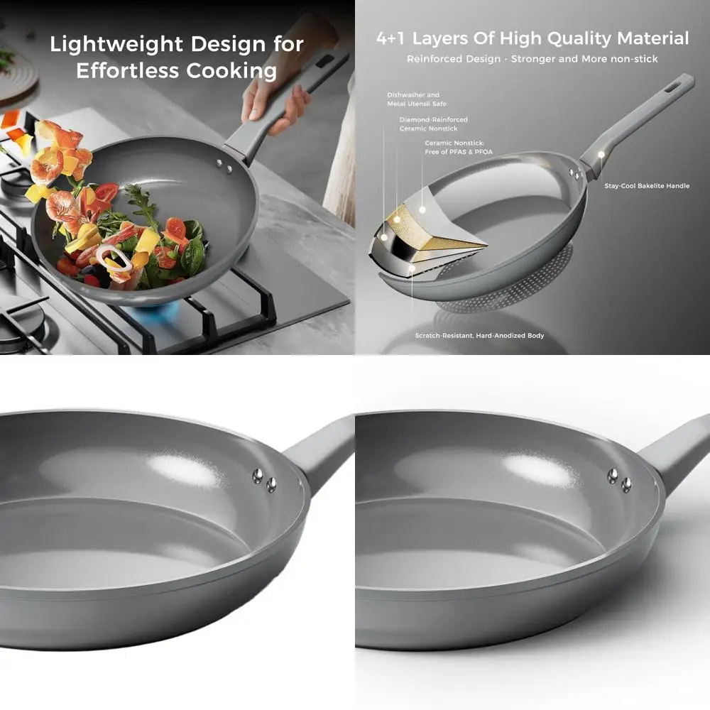 Серая 12-дюймовая сковорода с антипригарным покрытием, безопасная для индукционных плит, с керамическим покрытием и холодной на ощупь ручкой из бакелита
Серая 12-дюймовая сковорода с антипригарным покрытием, безопасная для индукционных плит, с керамическим покрытием и холодной на ощупь ручкой из бакелита