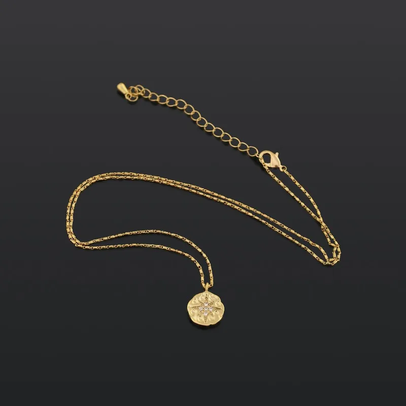 Wholesale 18K Gold Plated Women Clavicle Necklace, European Retro Coin Eight-pointed Star Pendant Niche Luxury Jewelry
Wholesale 18K Gold Plated Women Clavicle Necklace, European Retro Coin Eight-pointed Star Pendant Niche Luxury Jewelry