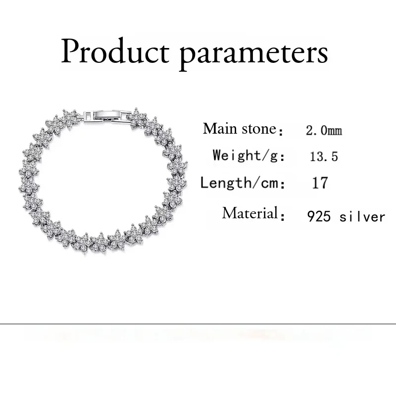 Hip-hop jewelry - Crystal bracelet AAAA zirconium stone, flower shape. Fashionable jewelry for ladies - suitable as a gift.
Hip-hop jewelry - Crystal bracelet AAAA zirconium stone, flower shape. Fashionable jewelry for ladies - suitable as a gift.