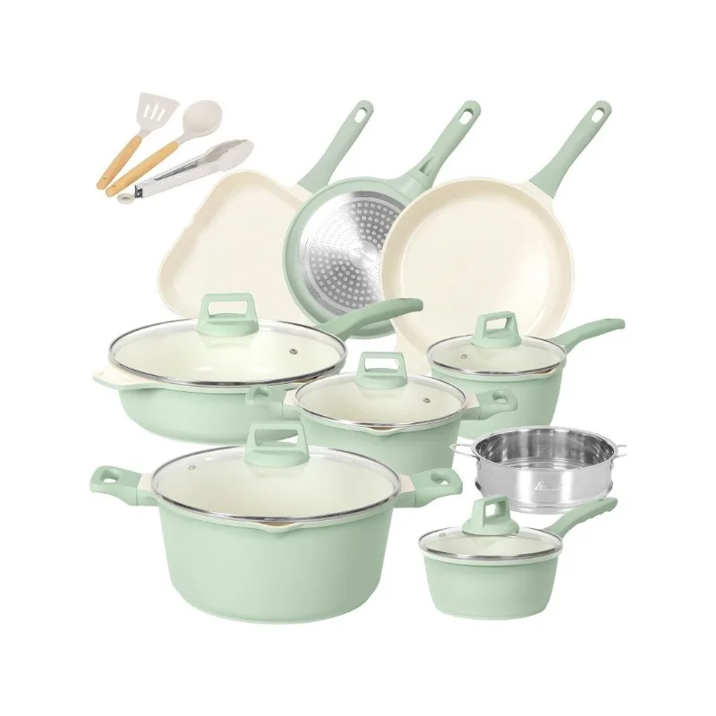 23Piece Kitchen Cookware Set, Non Stick Pots and Pans Set, Induction Cookware with Utensil and Pan Protectors, Green
23Piece Kitchen Cookware Set, Non Stick Pots and Pans Set, Induction Cookware with Utensil and Pan Protectors, Green