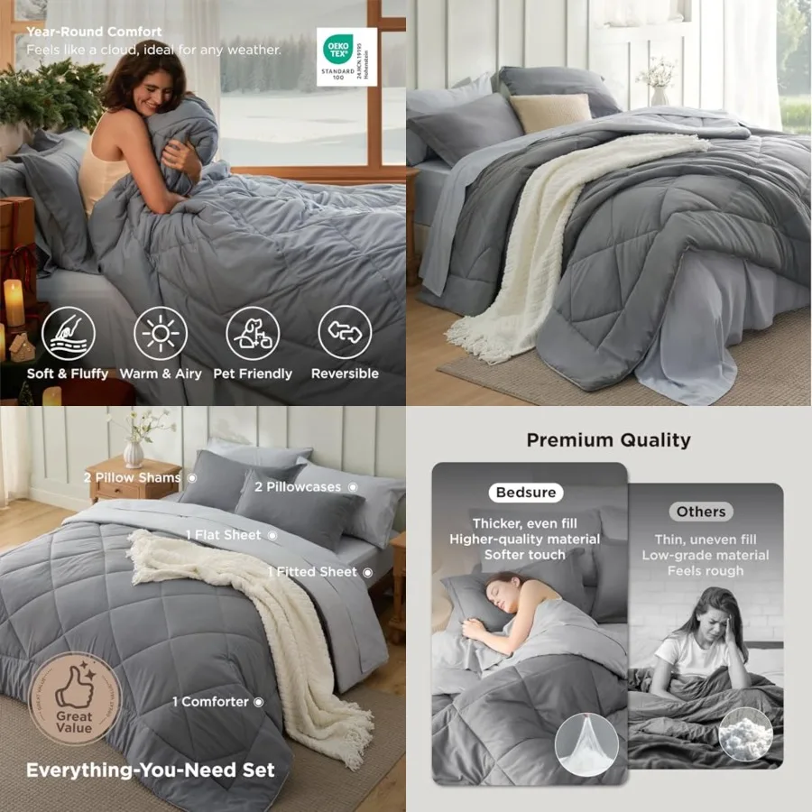 Comforter Set with Sheets - 7 Pieces Reversible Grey Bed in a Bag, Eazy Care Bedding Sets for All Seasons with 1 Flat 1 Fitted
Comforter Set with Sheets - 7 Pieces Reversible Grey Bed in a Bag, Eazy Care Bedding Sets for All Seasons with 1 Flat 1 Fitted