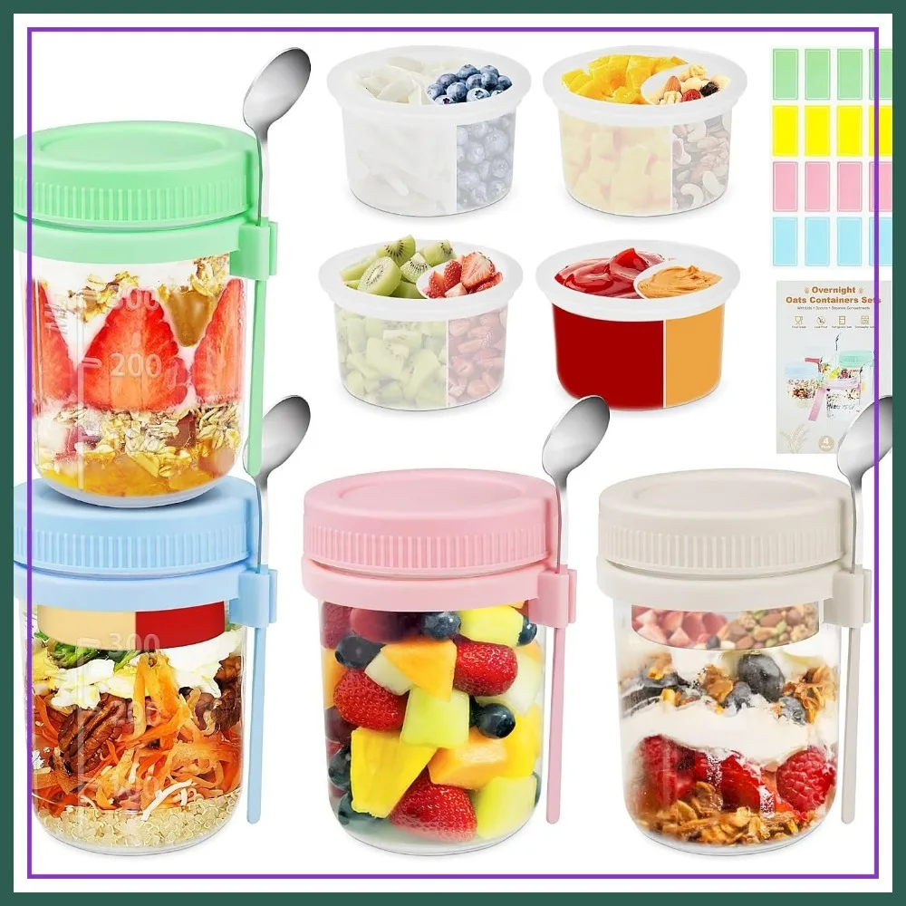 Overnight Oats Containers with Lids and Spoons - 4 Pack 16 oz Glass Jars, Airtight Leakproof Yogurt Parfait Cup
Overnight Oats Containers with Lids and Spoons - 4 Pack 16 oz Glass Jars, Airtight Leakproof Yogurt Parfait Cup