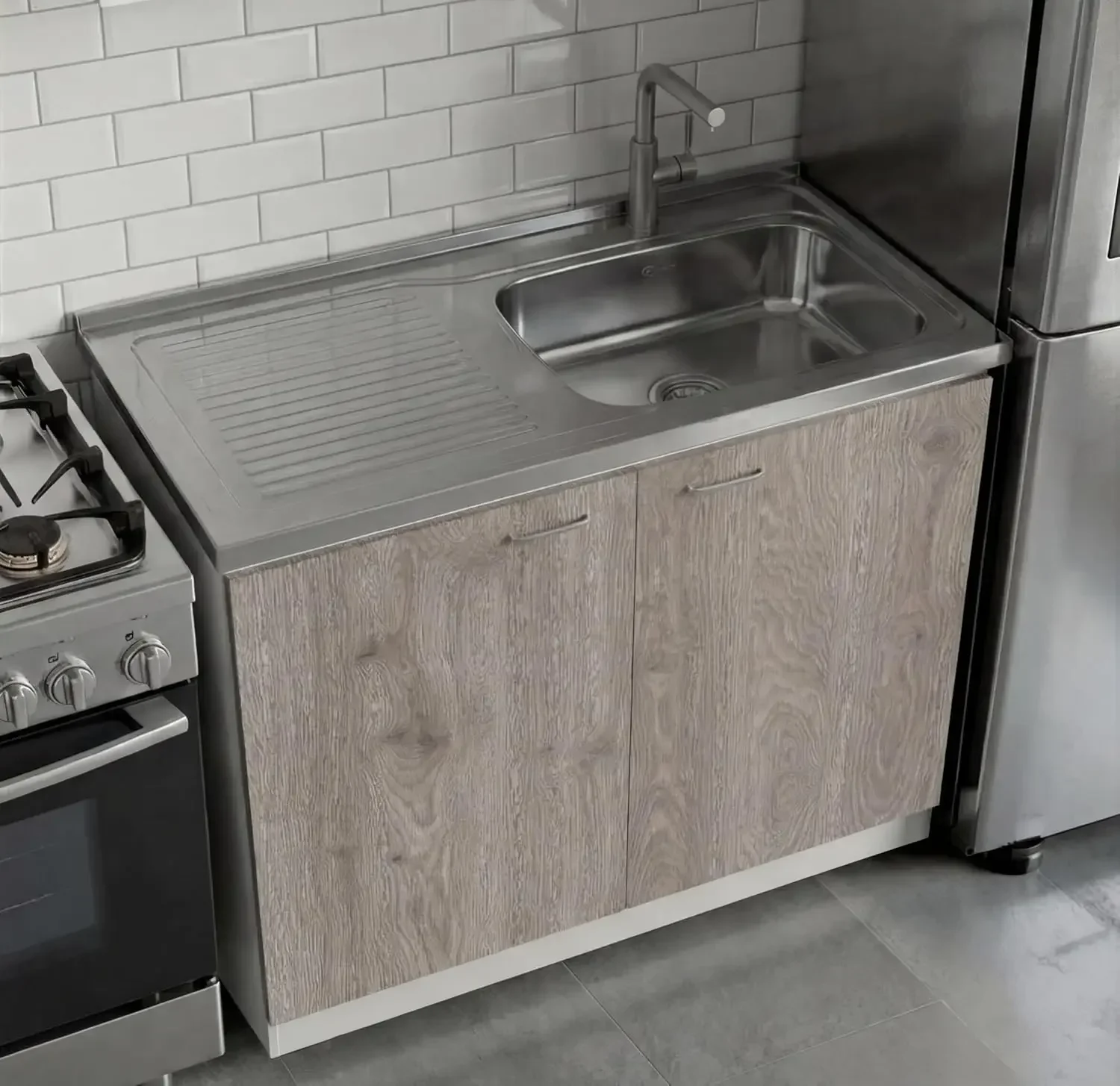 Freestanding Utility Sink Base Cabinet Integrated Stainless Steel Countertop Double Doors Interior Shelf For Laundry Room Utilit
Freestanding Utility Sink Base Cabinet Integrated Stainless Steel Countertop Double Doors Interior Shelf For Laundry Room Utilit
