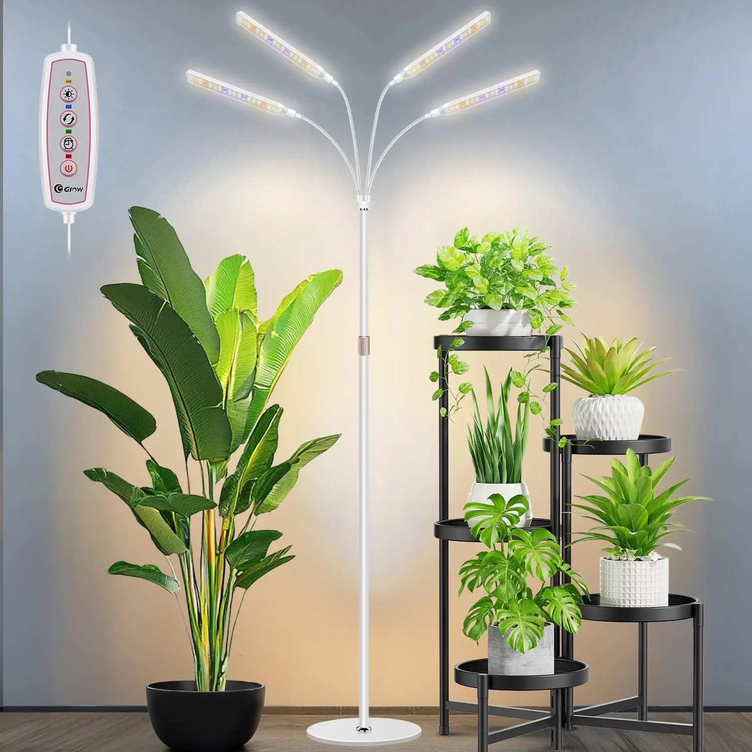 4-Head Full Spectrum Grow Light for Indoor Plants, 24-68.7in Adjustable Floor Lamp with Timer, 3 Modes & 5 Brightness Levels
4-Head Full Spectrum Grow Light for Indoor Plants, 24-68.7in Adjustable Floor Lamp with Timer, 3 Modes & 5 Brightness Levels